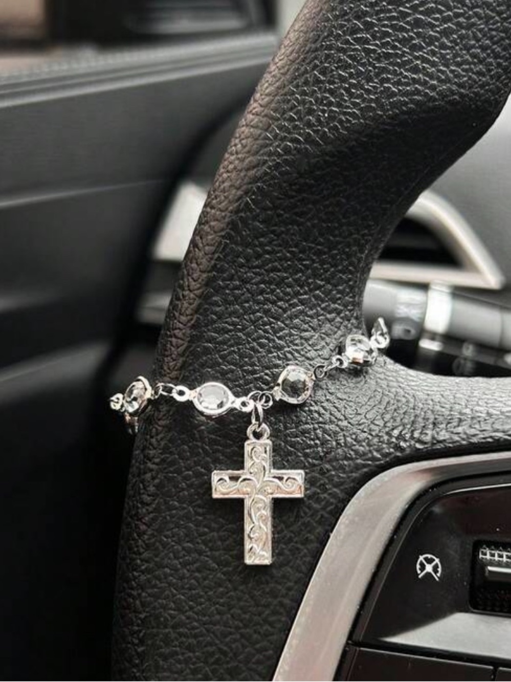 Silver Cross Charm With Crystal Accents